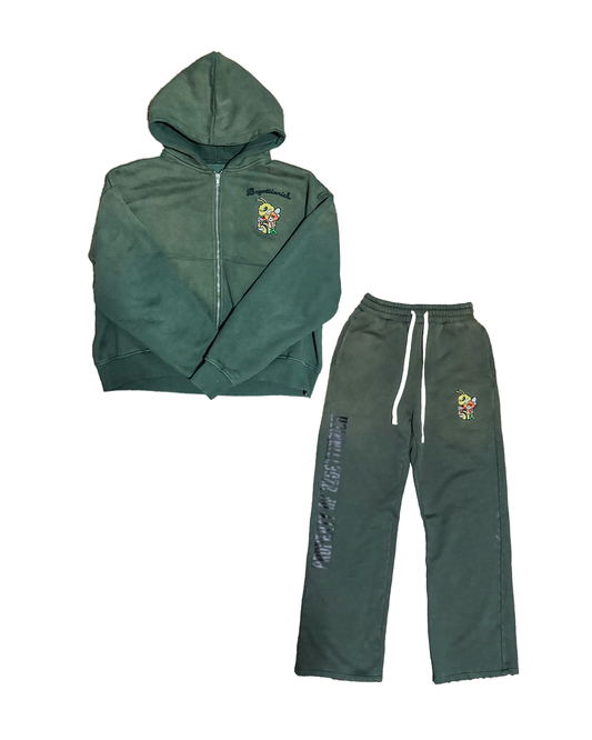 Zip-Up Flare Sets (Forest Green)